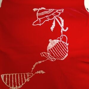 1940's Handmade Red Tablecloth With White Cross Stitch